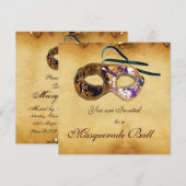 MARDI GRAS MASQUERADE MASKS Classy Parchment Kaart (Voorkant / Achterkant)