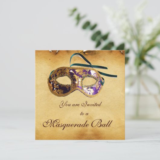 MARDI GRAS MASQUERADE MASKS Classy Parchment Kaart (Staand voorkant)