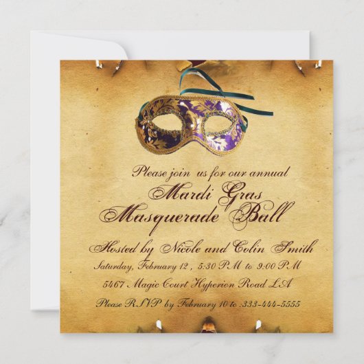 MARDI GRAS MASQUERADE MASKS Classy Parchment Kaart (Achterkant)