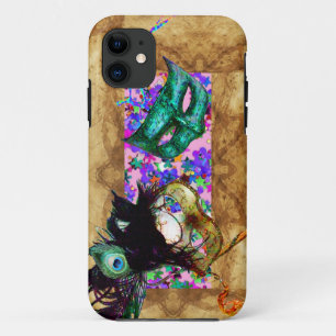 MARDI GRAS MASQUERADE parchment confetti iPhone 11 Hoesje
