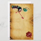 MARDI GRAS MASQUERADE Parchment Wax Seal Monogram Briefpapier (Voorkant / Achterkant)