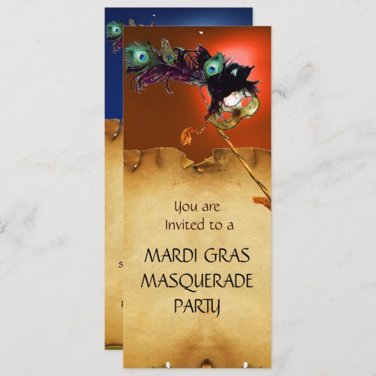 MARDI GRAS MASQUERADE PARTIJ, blauw sinaasappel Kaart (Voorkant / Achterkant)