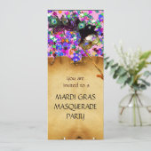 MARDI GRAS MASQUERADE PARTIJ, blauwe rode confetti Kaart (Staand voorkant)