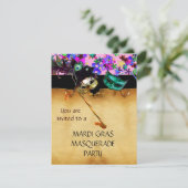 MARDI GRAS MASQUERADE PARTIJ, Geel confetti Kaart (Staand voorkant)