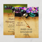 MARDI GRAS MASQUERADE PARTIJ, Geel confetti Kaart (Voorkant / Achterkant)