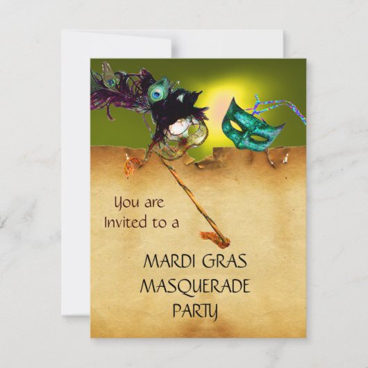MARDI GRAS MASQUERADE PARTIJ, geel Kaart (Voorkant)