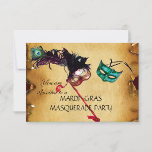 MARDI GRAS MASQUERADE PARTIJ, parchment rsvp Kaart