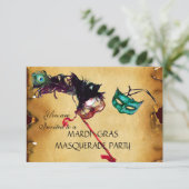 MARDI GRAS MASQUERADE PARTIJ, parchment rsvp Kaart (Staand voorkant)