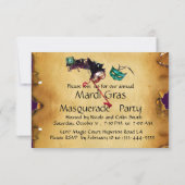 MARDI GRAS MASQUERADE PARTIJ, parchment rsvp Kaart (Achterkant)