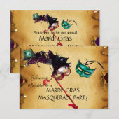 MARDI GRAS MASQUERADE PARTIJ, parchment rsvp Kaart (Voorkant / Achterkant)