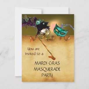 MARDI GRAS MASQUERADE PARTIJ rood geel zwart Kaart