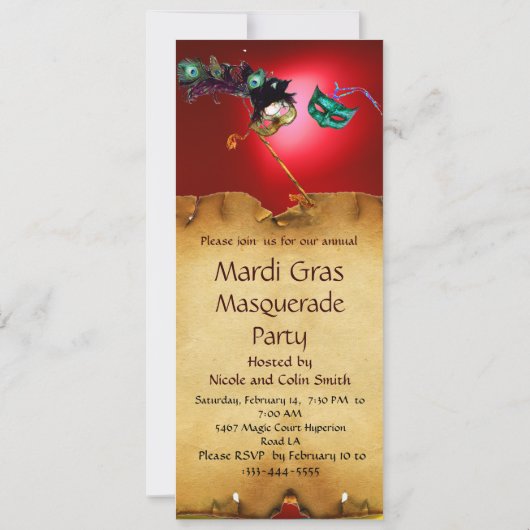 MARDI GRAS MASQUERADE PARTIJ, rood Kaart (Achterkant)