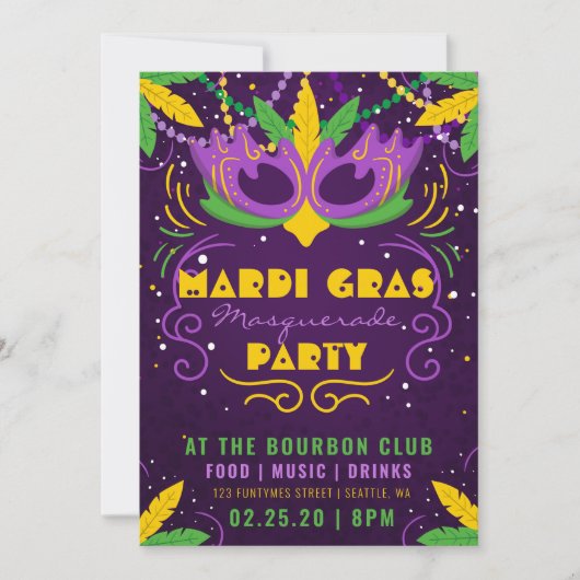 Mardi Gras Masquerade Party Kaart (Voorkant)