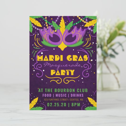Mardi Gras Masquerade Party Kaart (Staand voorkant)