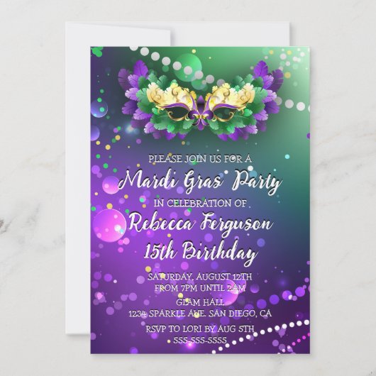 Mardi Gras Masquerade Party Kaart (Voorkant)