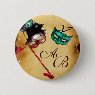 MARDI GRAS MASQUERADE PARTY MONOGRAM RONDE BUTTON 5,7 CM