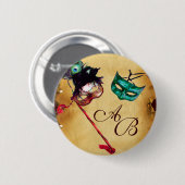 MARDI GRAS MASQUERADE PARTY MONOGRAM RONDE BUTTON 5,7 CM (Voorkant /achterkant)