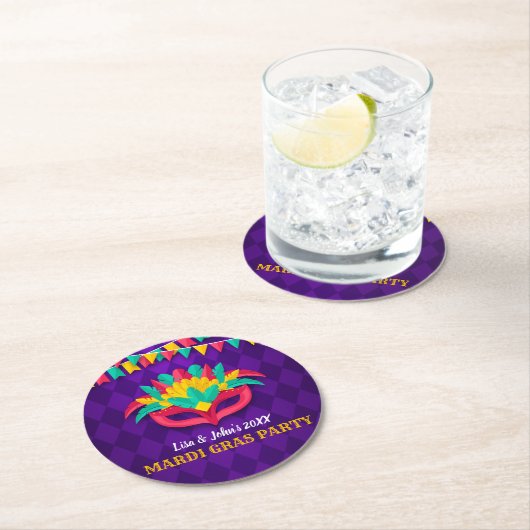 Mardi Gras Masquerade Party Ronde Kartonnen Onderzetter (Insitu)