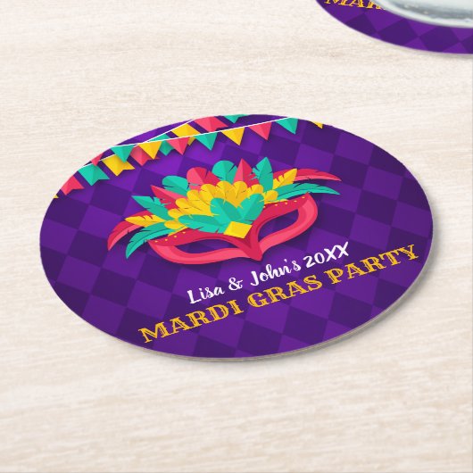 Mardi Gras Masquerade Party Ronde Kartonnen Onderzetter (Gebogen)