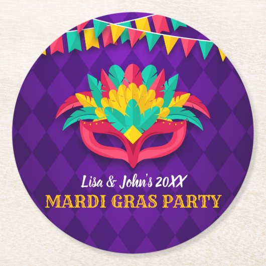 Mardi Gras Masquerade Party Ronde Kartonnen Onderzetter (Voorkant)