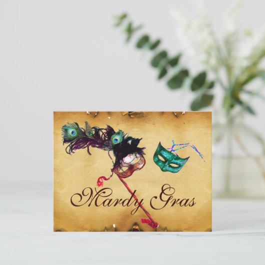 MARDI GRAS MASQUERADE-perkament Briefkaart (Staand voorkant)