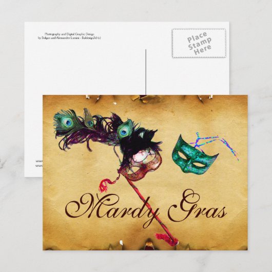 MARDI GRAS MASQUERADE-perkament Briefkaart (Voorkant / Achterkant)