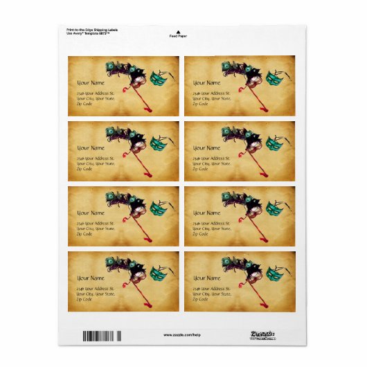 MARDI GRAS MASQUERADE-perkament Etiket (Full Sheet)