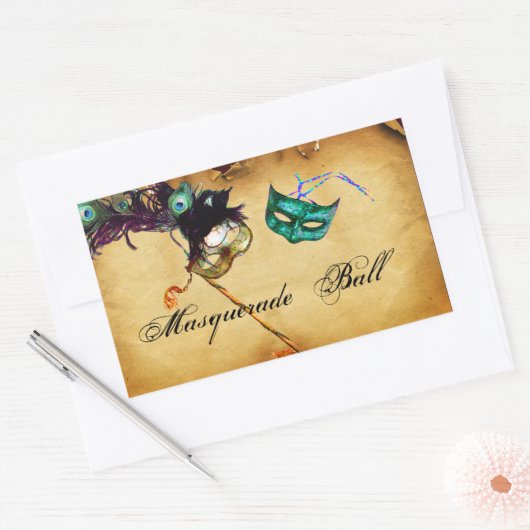 MARDI GRAS MASQUERADE-perkament Rechthoekige Sticker (Envelop)