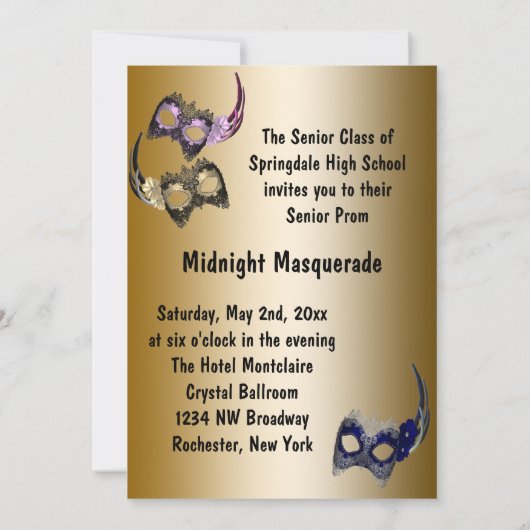 Mardi Gras Masquerade Prom Kaart (Achterkant)