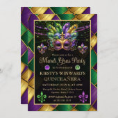 Mardi Gras Masquerade Quinceanera Kaart (Voorkant / Achterkant)