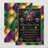 Mardi Gras Masquerade Quinceanera Kaart (Voorkant / Achterkant)