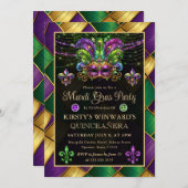 Mardi Gras Masquerade Quinceanera Kaart (Voorkant / Achterkant)
