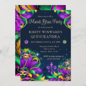 Mardi Gras Masquerade Quinceanera Kaart (Voorkant / Achterkant)