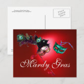 MARDI GRAS MASQUERADE, rood Briefkaart (Voorkant / Achterkant)