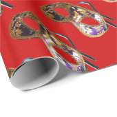 MARDI GRAS MASQUERADE rood Cadeaupapier (Rol Hoek)