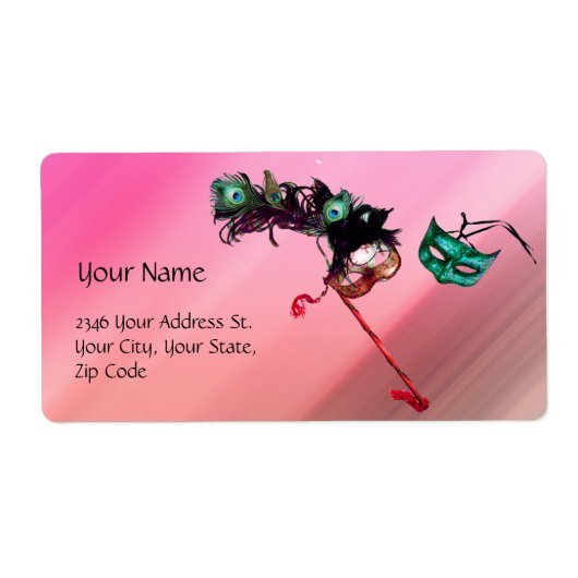 MARDI GRAS MASQUERADE roze fuchsia blauw zwarte zi Etiket (Voorkant)