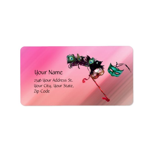 MARDI GRAS MASQUERADE roze fuchsia blauw zwarte zi Etiket (Voorkant)