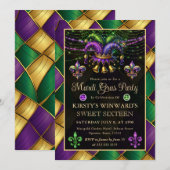 Mardi Gras Masquerade Sweet Sixteen Kaart (Voorkant / Achterkant)