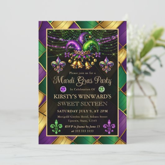 Mardi Gras Masquerade Sweet Sixteen Kaart (Staand voorkant)