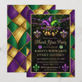 Mardi Gras Masquerade Sweet Sixteen Kaart (Voorkant / Achterkant)