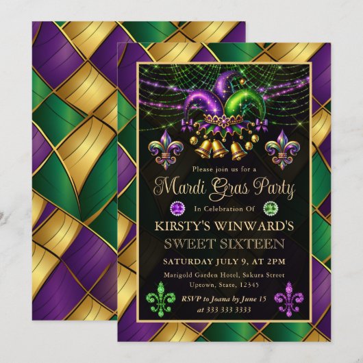 Mardi Gras Masquerade Sweet Sixteen Kaart (Voorkant / Achterkant)