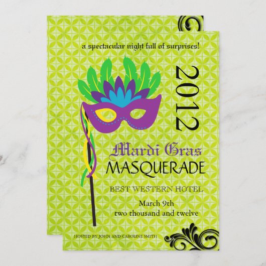 Mardi Gras Masquerade Uitnodiging (Voorkant / Achterkant)