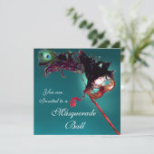 MARDI GRAS MASQUERADEBAL blau Kaart (Staand voorkant)