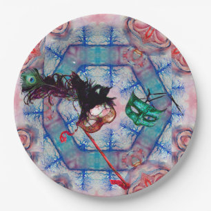 MARDI GRAS MASQUERADEBAL MASKER blauw roze paars   Papieren Bordje