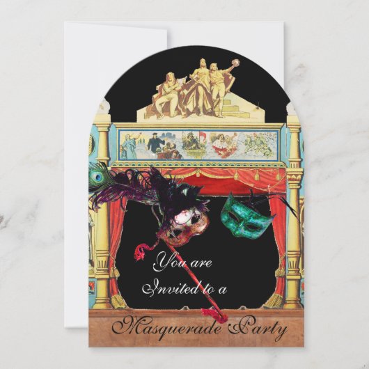 MARDI GRAS MASQUERADEBAL MASKERS THEATERPODIUM KAART (Voorkant)