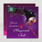 MARDI GRAS MASQUERADEBAL purple roze fuchsia Kaart (Voorkant / Achterkant)