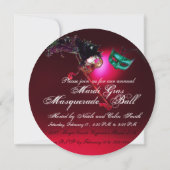MARDI GRAS MASQUERADEBAL rood burgundy Kaart (Achterkant)