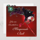 MARDI GRAS MASQUERADEBAL rood wit blauw zwart Kaart (Voorkant / Achterkant)