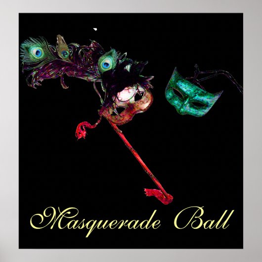 MARDI GRAS MASQUERADEBAL ,Zwart Poster (Voorkant)