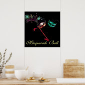 MARDI GRAS MASQUERADEBAL ,Zwart Poster (Keuken)